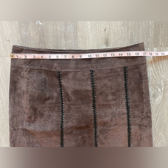Leather Skirt Brown Black Stitch Pencil Size 12 Vintage - Picture 2 of 6